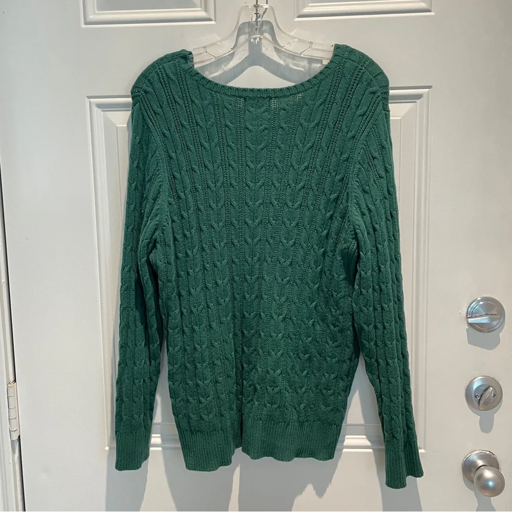 St. John’s Bay Dark Green Cable Knit Crewneck Sweater Size Petite XXL